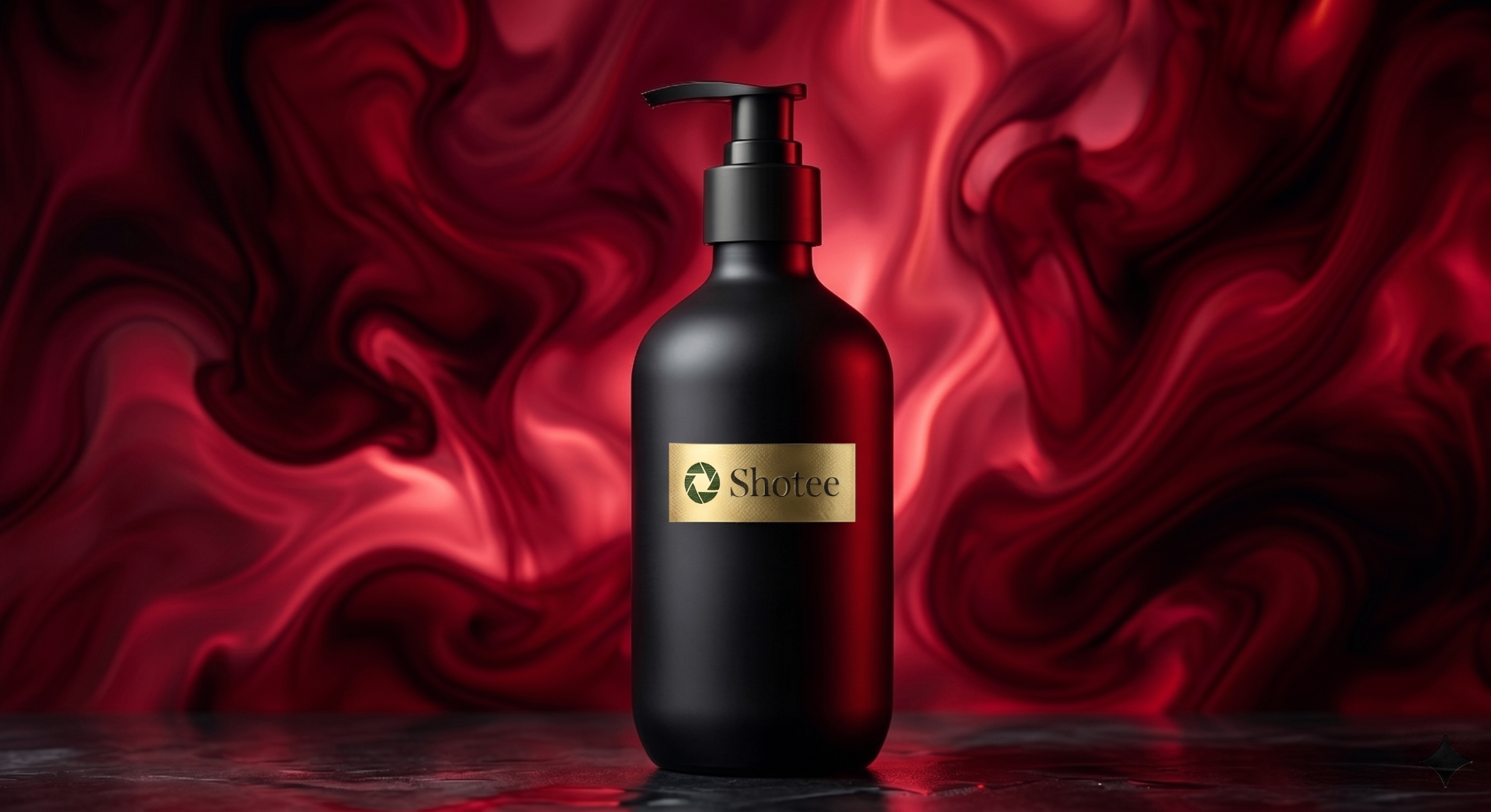 Shotee — šampon, červené pozadí